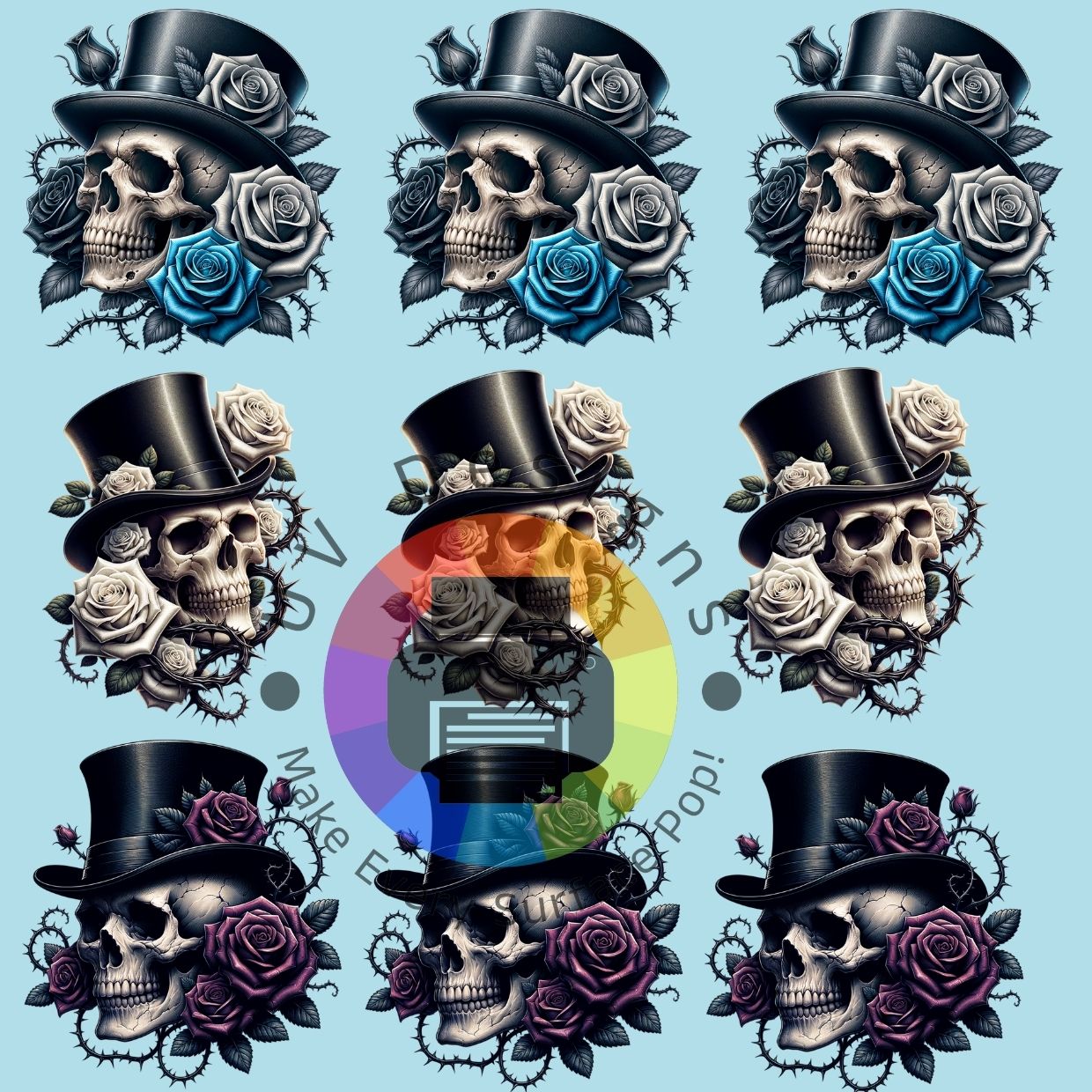 Crânes de 4 cm avec chapeau et roses n° 1