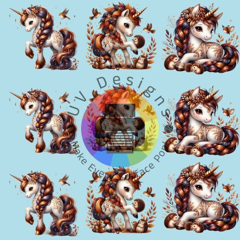 4 cm Herfst unicorn met vogels, egels en eekhoorn