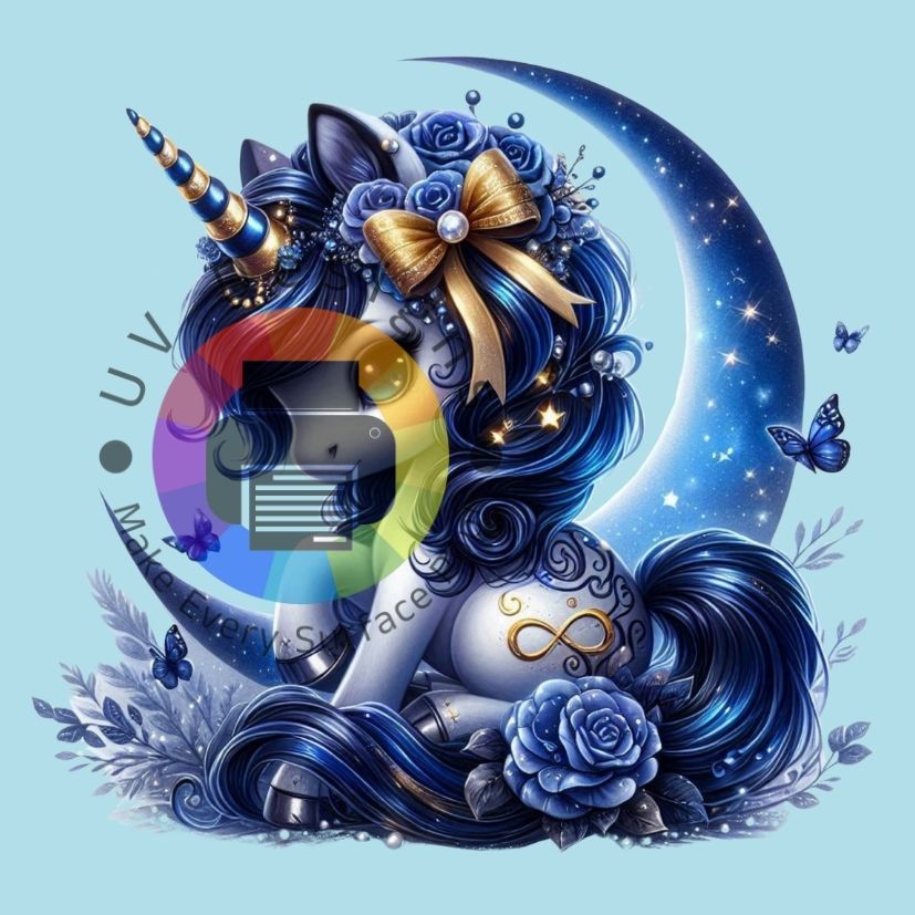 Blauwe unicorn - maan en rozen nr 3