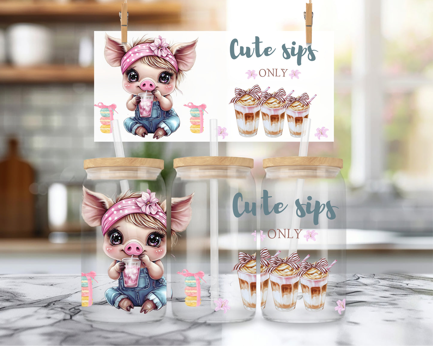 16oz Cute sips only - piggy ENG & FR