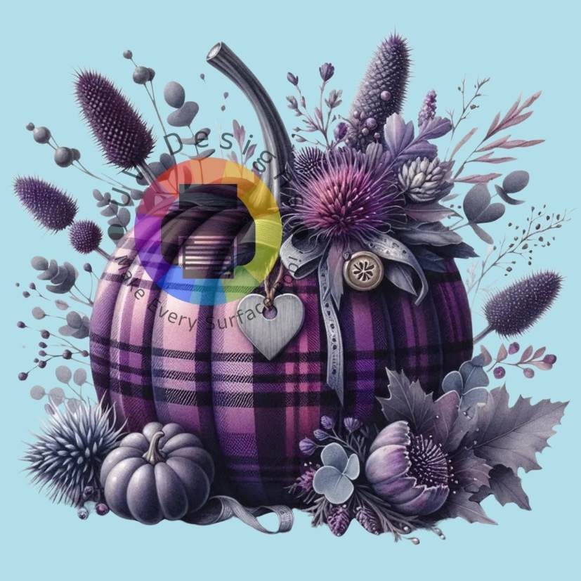 Paarse pompoen met bloemen nr 1