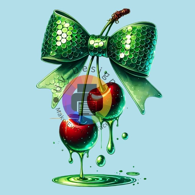 12 cm Rode kersen met groene strik