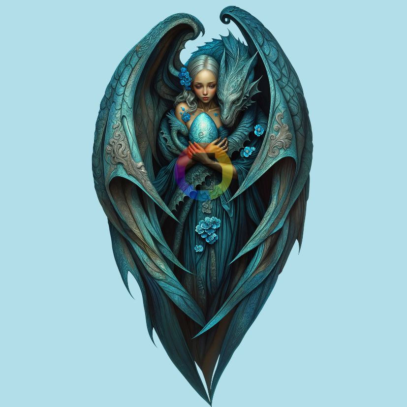 7 cm Blauwe draak met vrouw