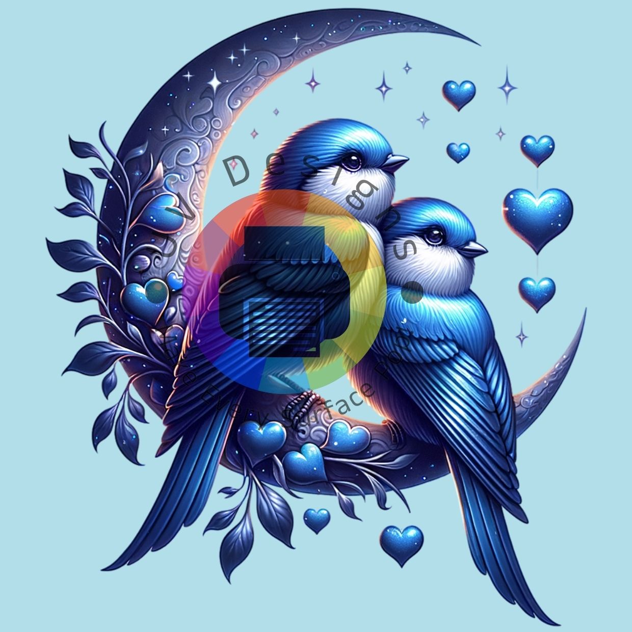 2 Blauwe vogels op maan