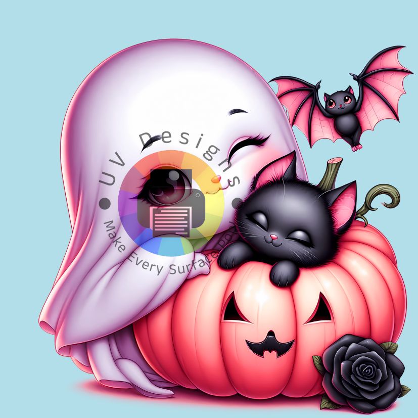 Spookje met kat in pompoen