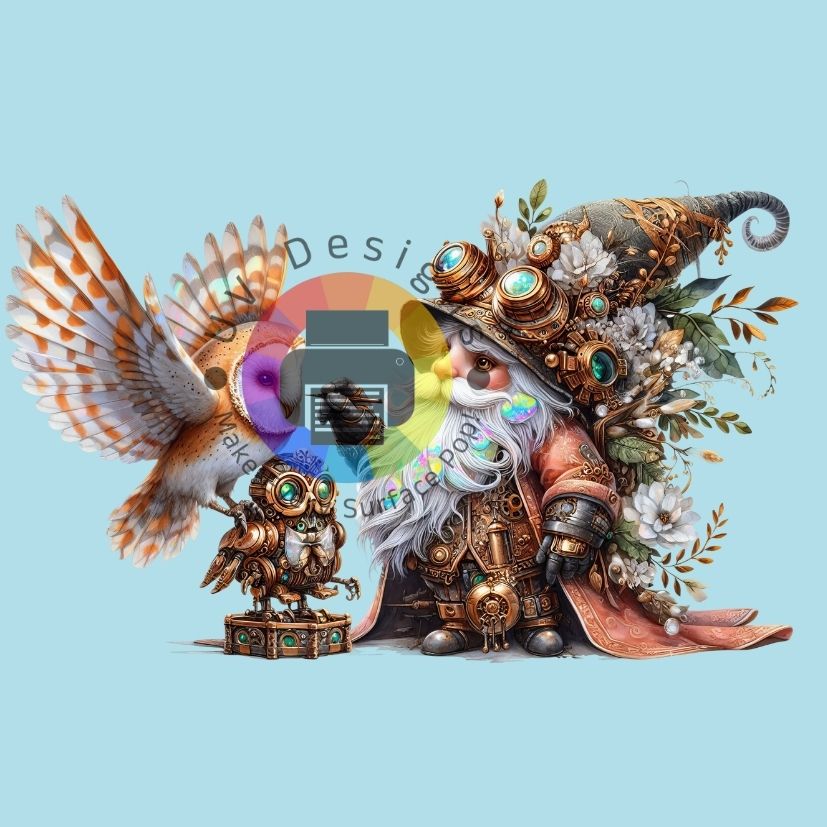 12 cm Steampunk gnome met uil