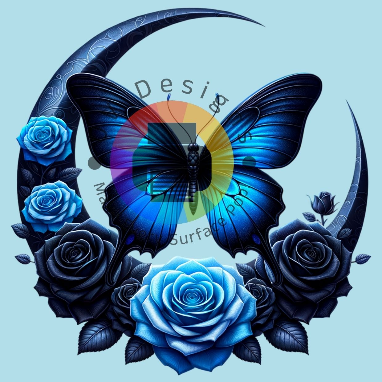 Blauwe maan met vlinder en rozen nr 3