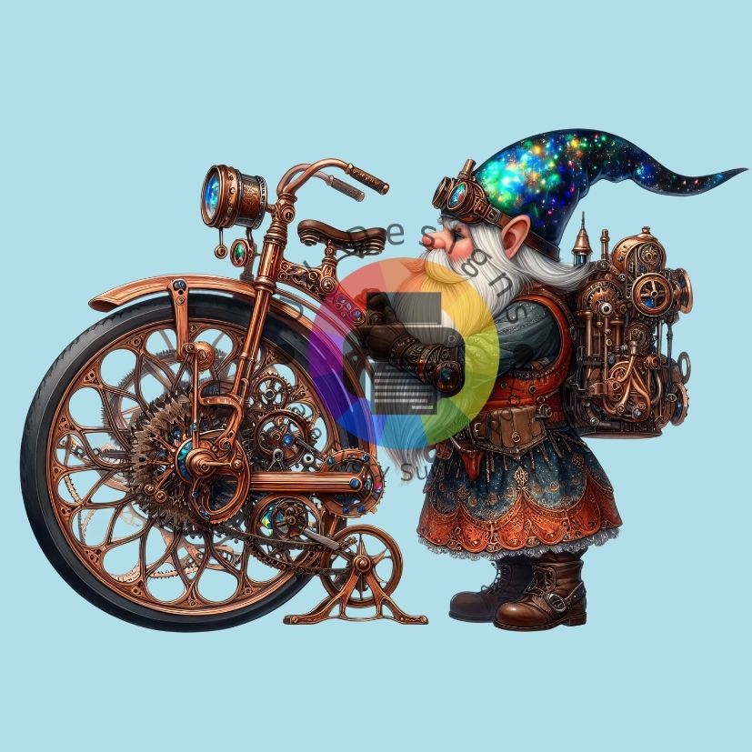 12 cm Steampunk gnome met fiets