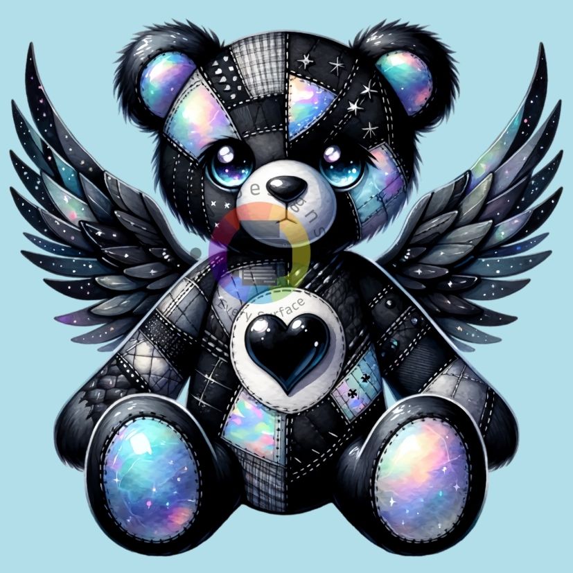 12 cm Zwarte gothic teddybeer met vleugels