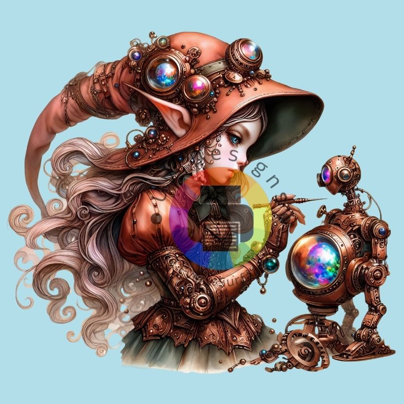 12 cm Steampunk elf met robot nr 1