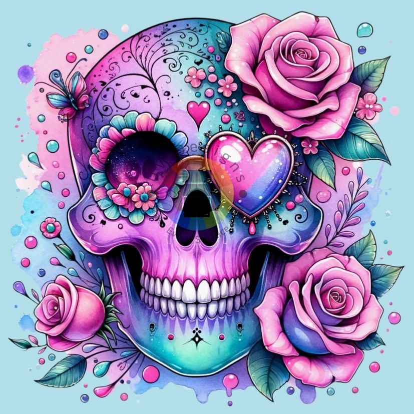 7 cm Pastel skull met rozen