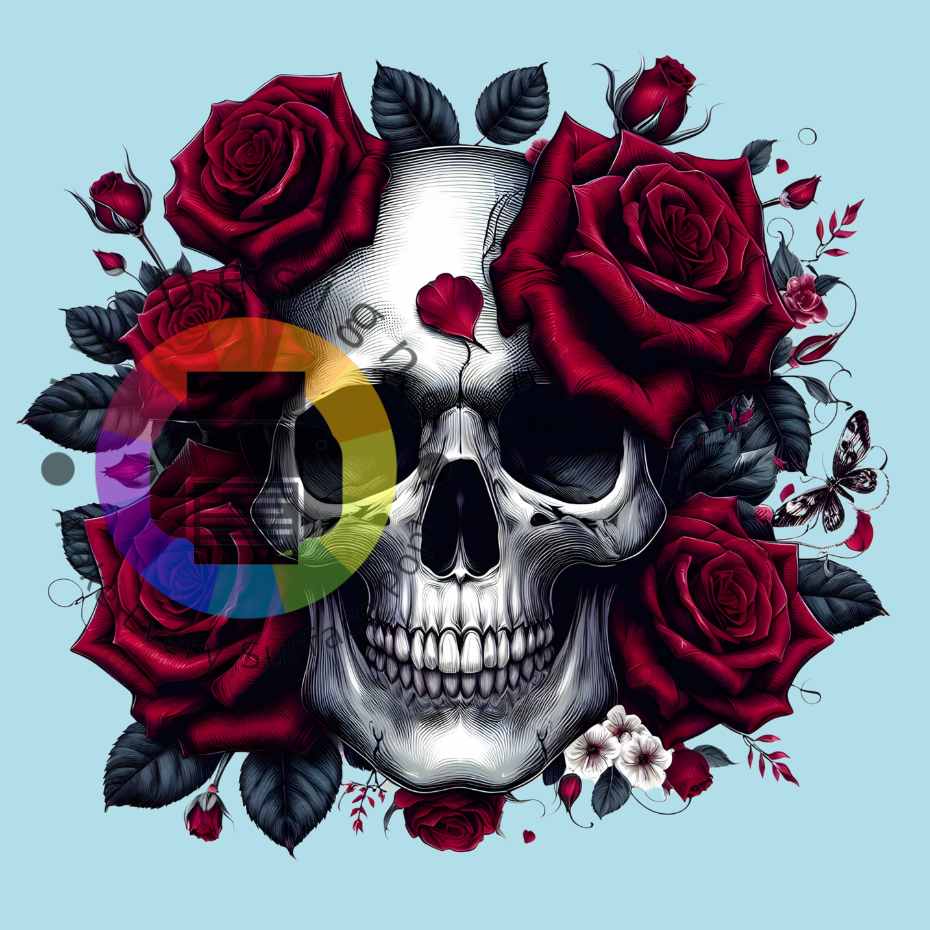 Skull met rode rozen nr 1