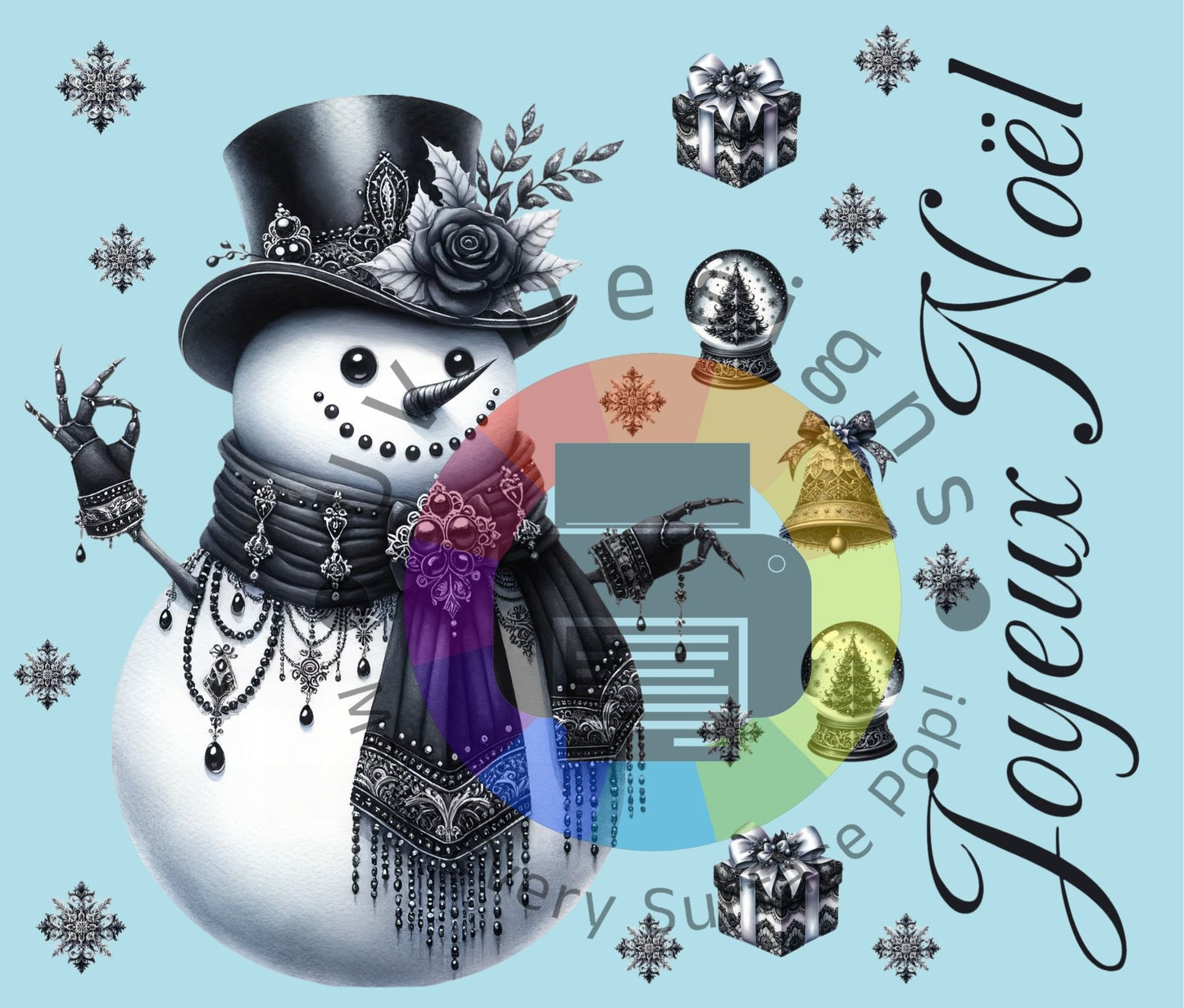 20oz Gothic Merry Christmas snowman ENG + FR