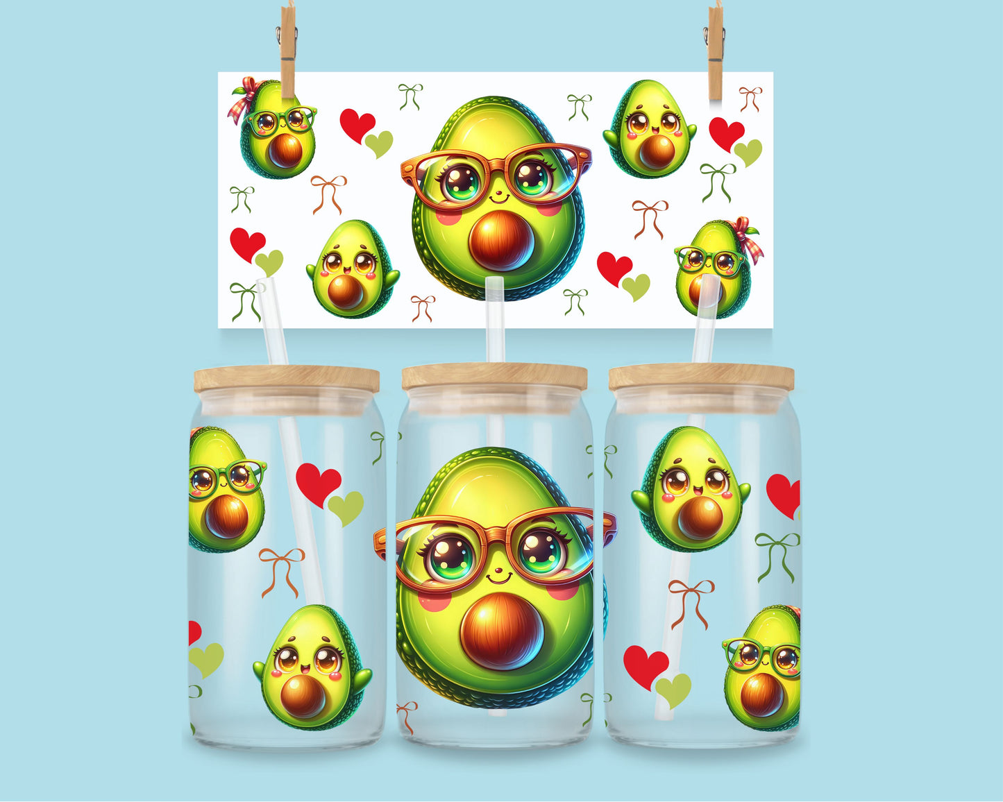 16oz Avocado met bril - kawaii