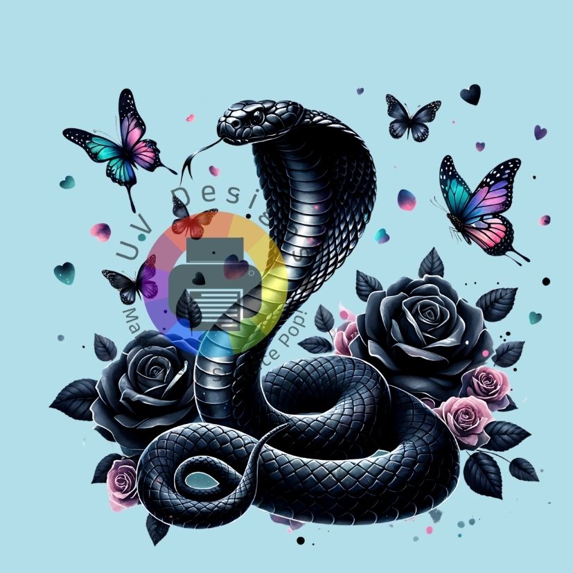 Zwarte cobra - vlinders en rozen