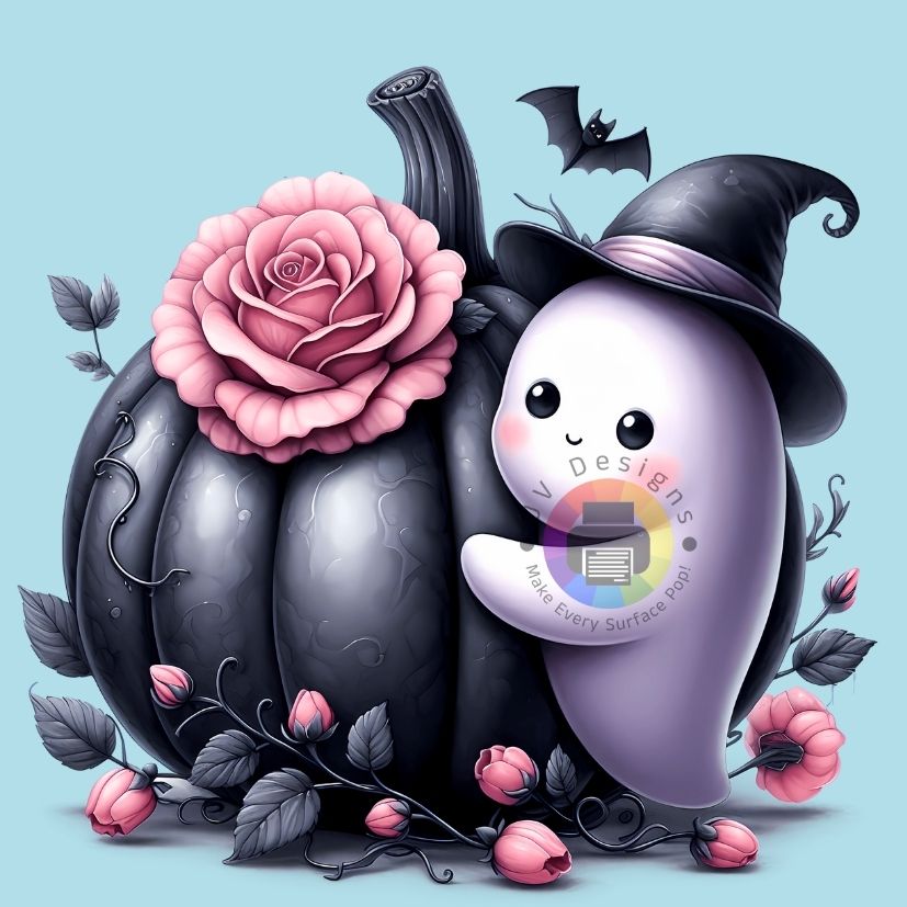 Black pumpkin with ghost