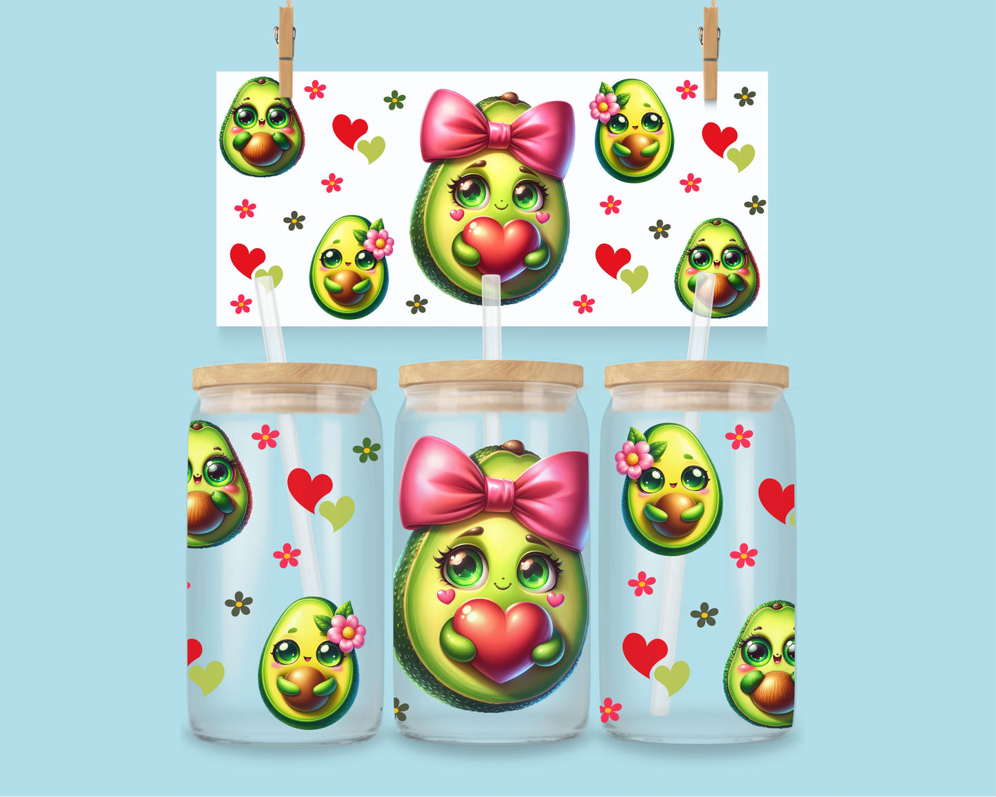 16oz Avocado met strik - kawaii