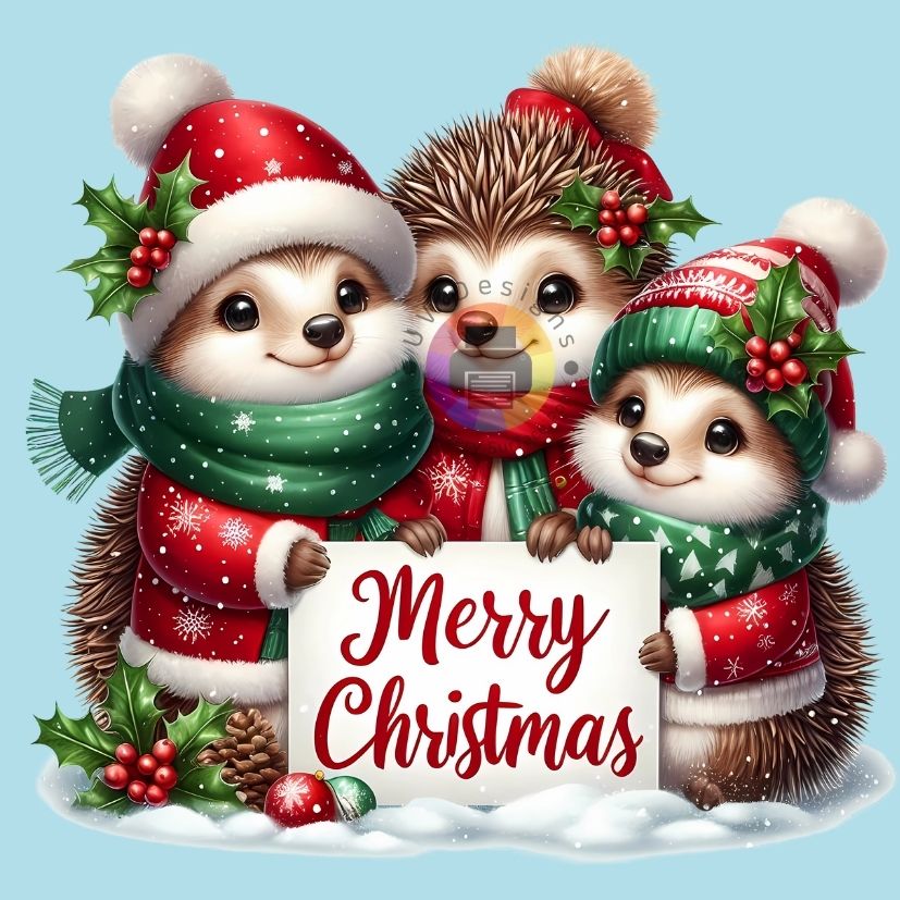 12 cm Merry Christmas hedgehog ENG + FR