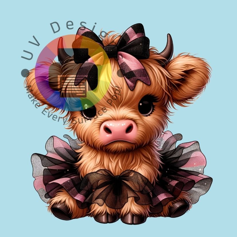 Highland koetje in zwart roze tutu