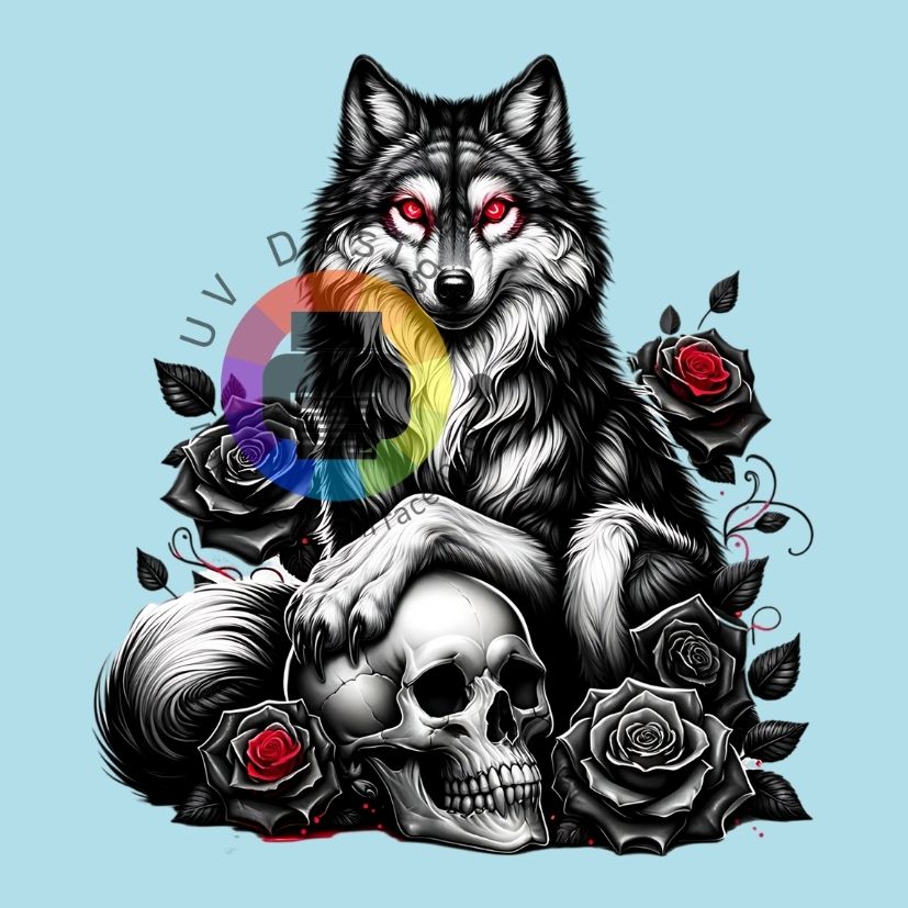 Wolf met rode ogen - skull - rozen