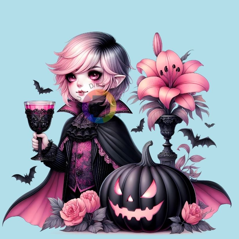 Vampier kind met zwarte pompoen