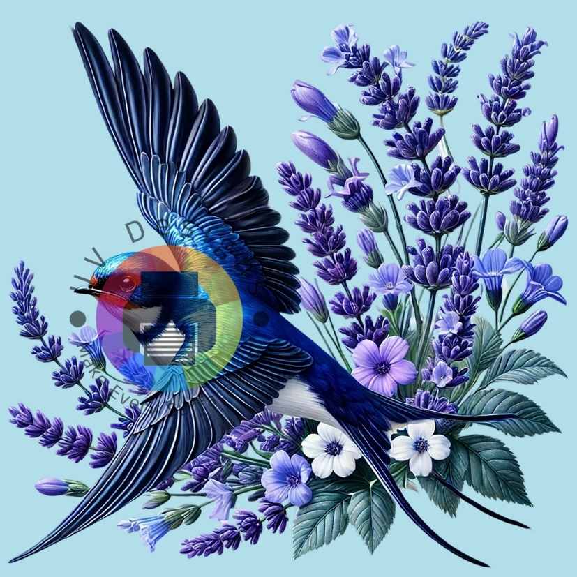 Blauwe vogel met lavendel nr 2