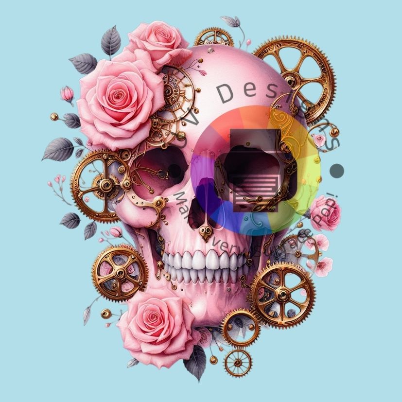 Steampunk skull met rose rozen nr 2