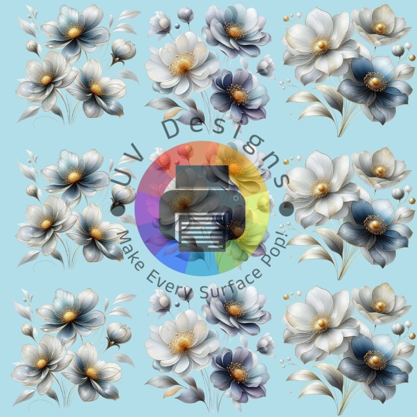 4 cm Wit blauwe bloemen