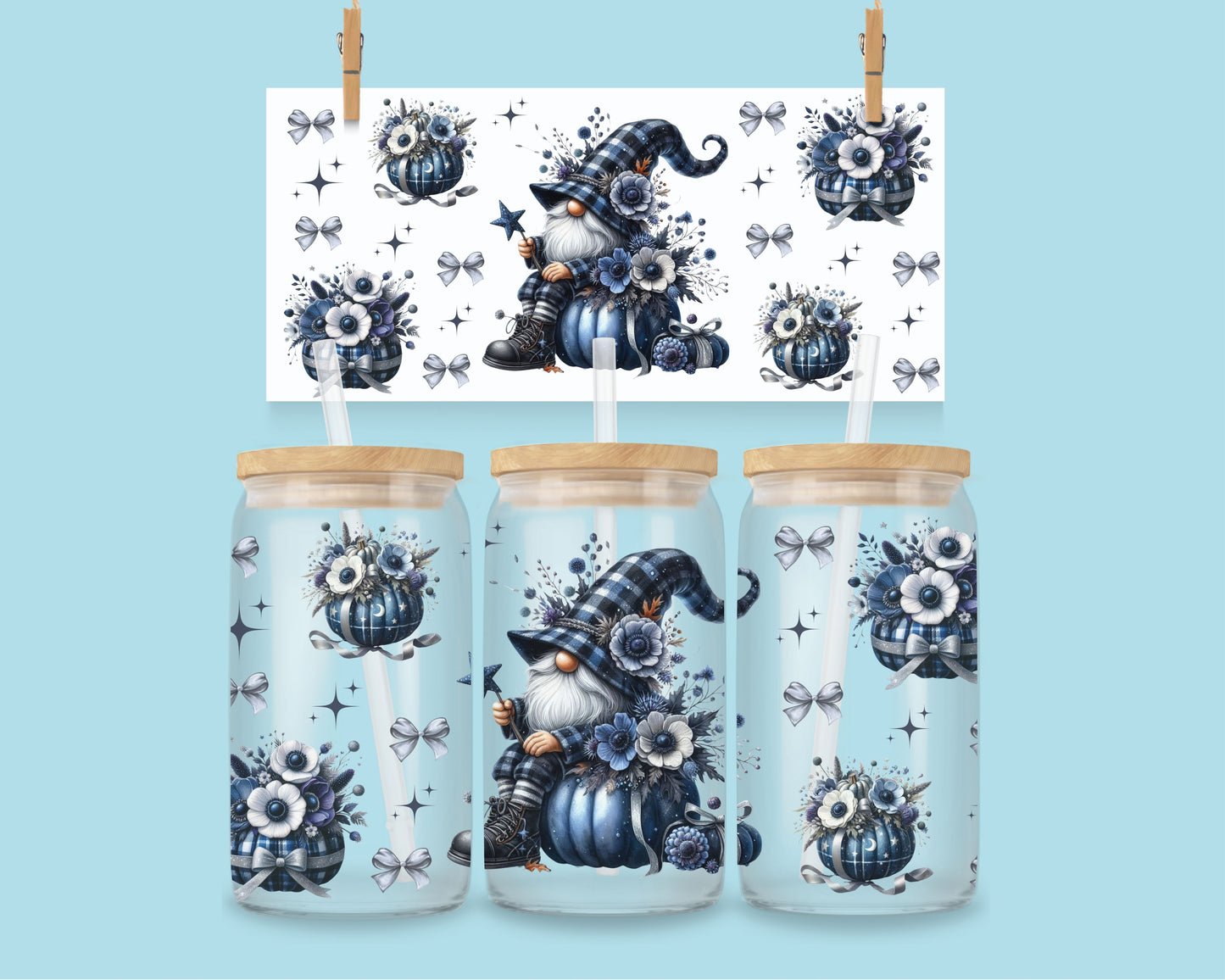 16oz Kabouters met pompoenen - blauw nr 2