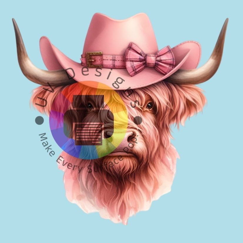 Highland koe met roze hoed nr 2