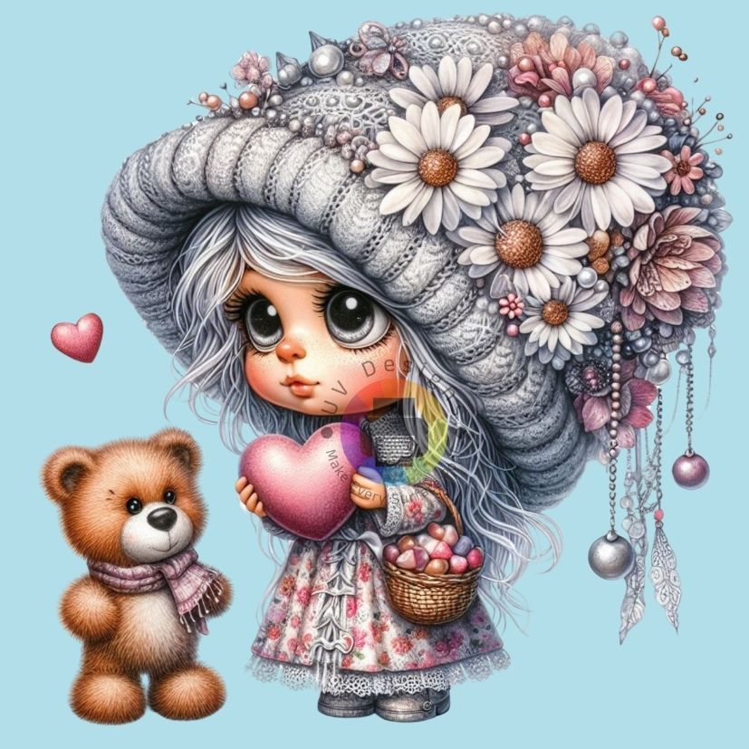 12 cm Gnome girl with teddy bear and heart no. 1
