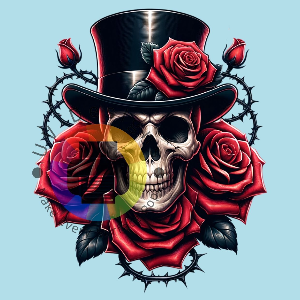 Skull met hoed en rode rozen