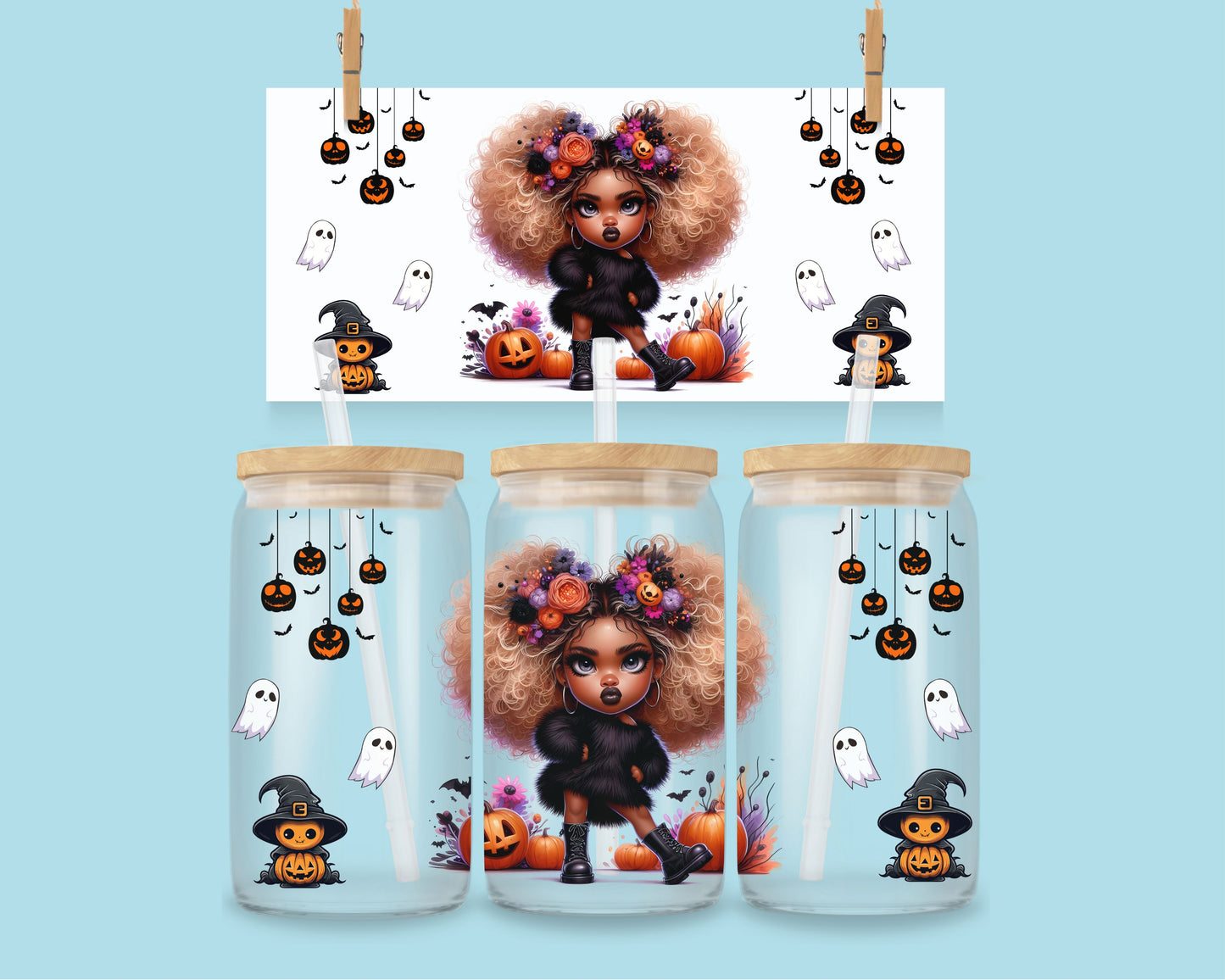 16oz Halloween Afro girl
