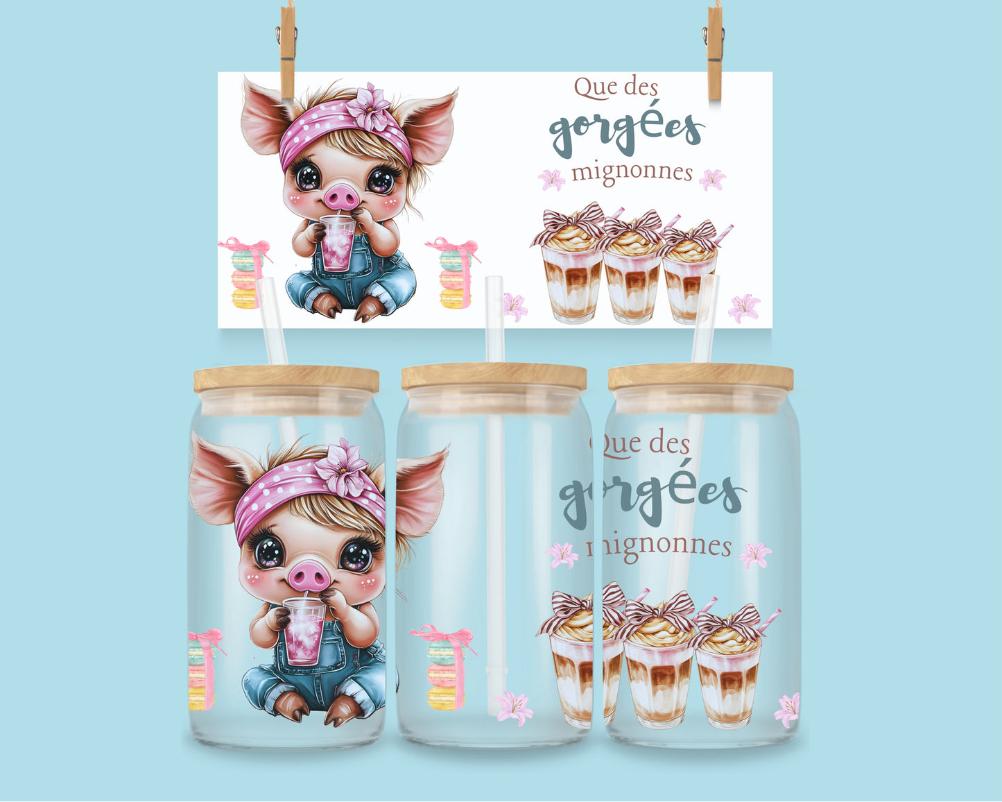 16oz Cute sips only - piggy ENG & FR