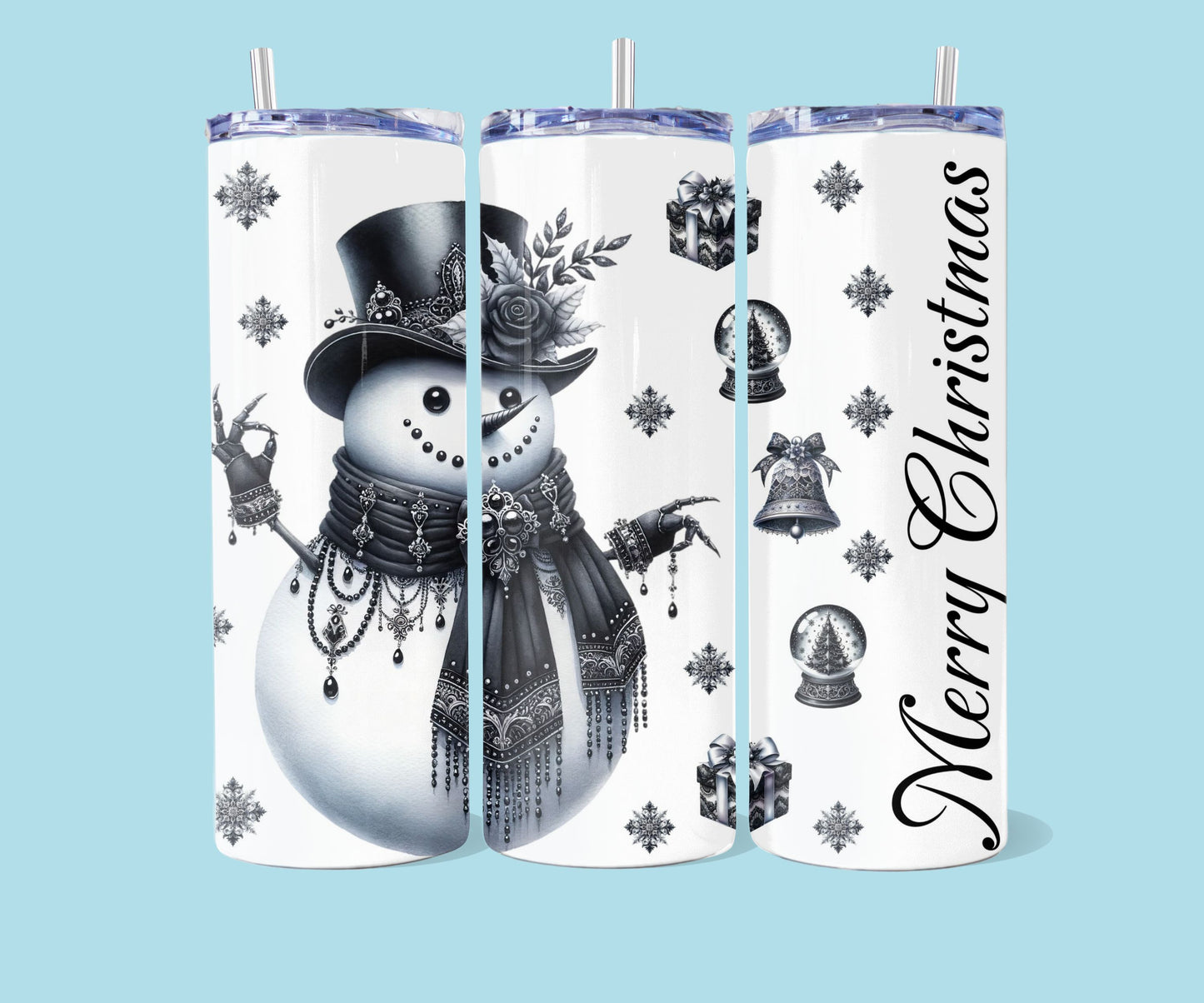 20oz Gothic Merry Christmas snowman ENG + FR