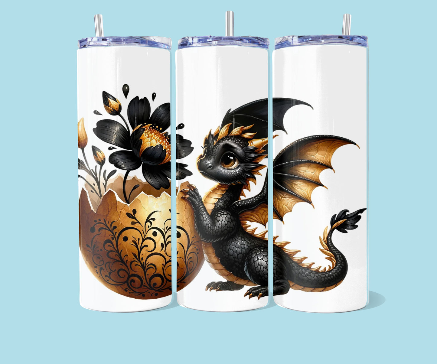 20oz Zwart met goud draak nr 1