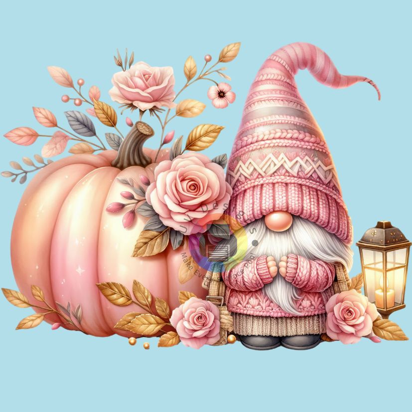 20oz Pink Gnome with Roses and Pumpkin