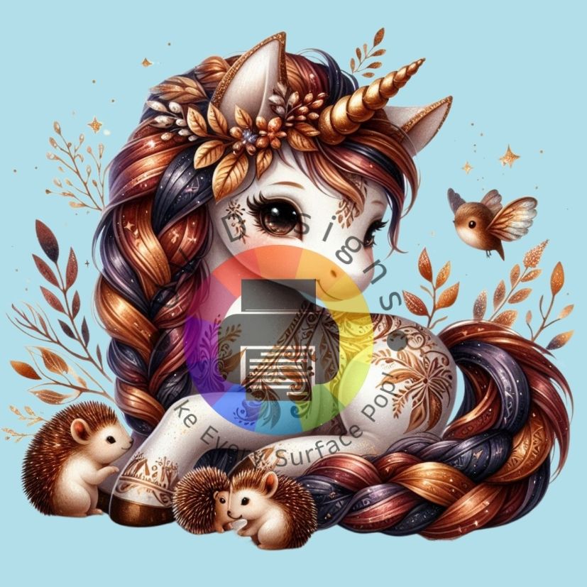 Herfst unicorn met vogel en egels