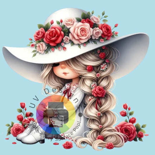 Meisje met witte hoed en rozen nr 1