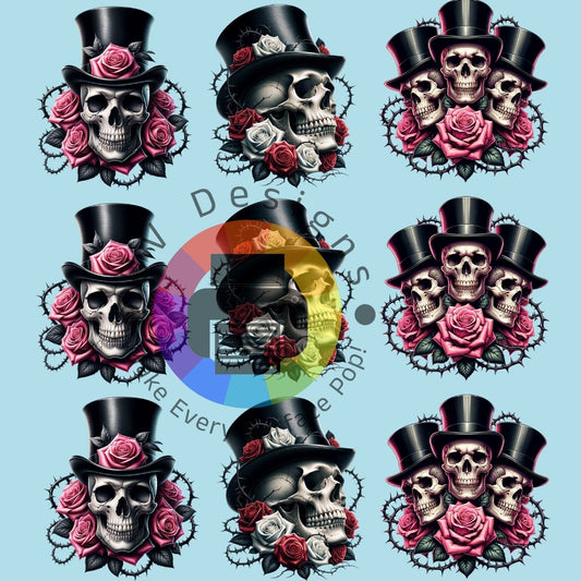 4 cm Skulls met hoed en rozen nr 2