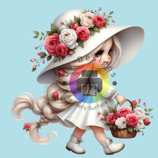 Meisje met witte hoed en rozen nr 2