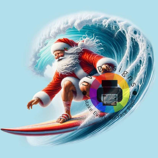 Santa Claus on surfboard