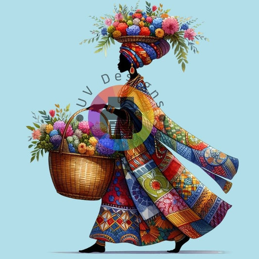 12 cm Afro vrouw met bloemenmand