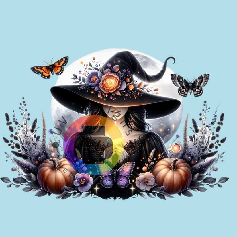 7 cm Heks met volle maan en vlinder