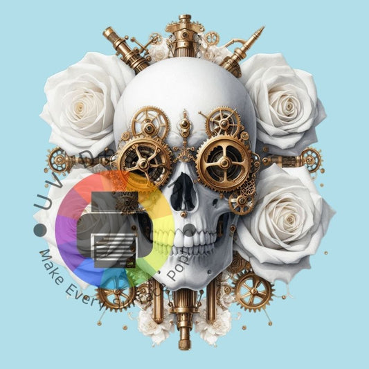 Steampunk skull met witte rozen