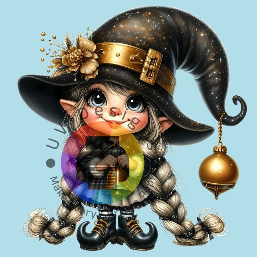 Zwart - goud kerst gnome meisje nr 1