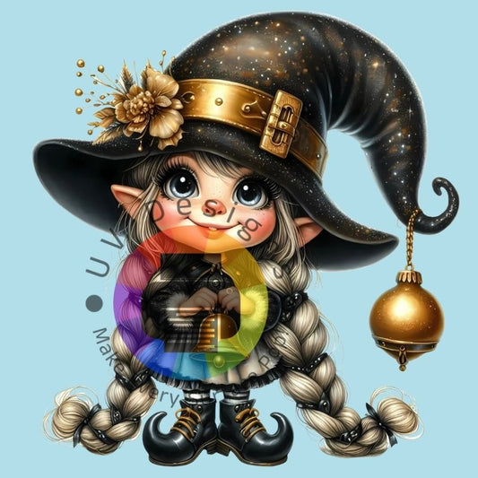 Zwart - goud kerst gnome meisje nr 1