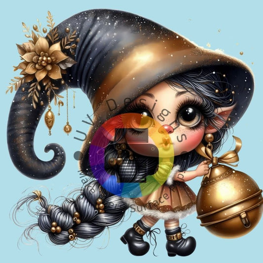 Zwart - goud kerst gnome meisje nr 2