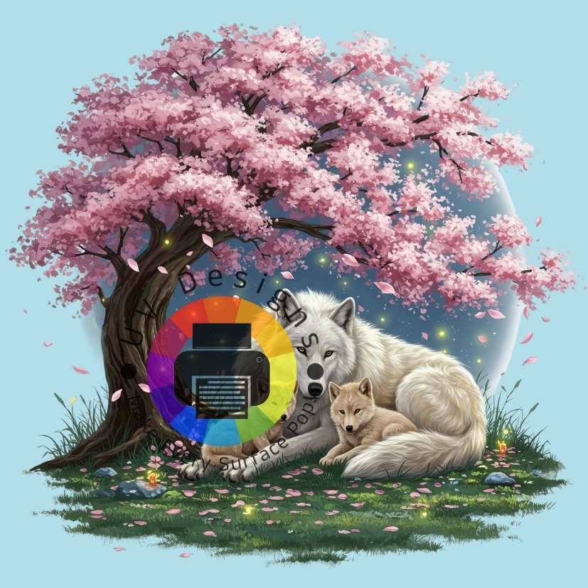 Wolves under cherry blossom tree no. 1