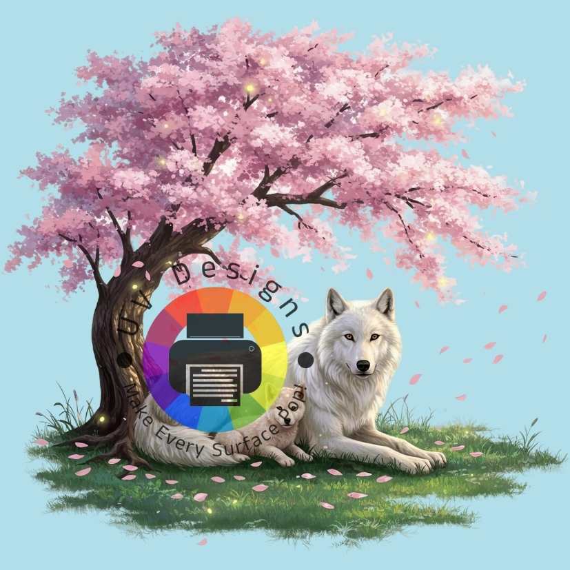 Wolves under cherry blossom tree no. 2